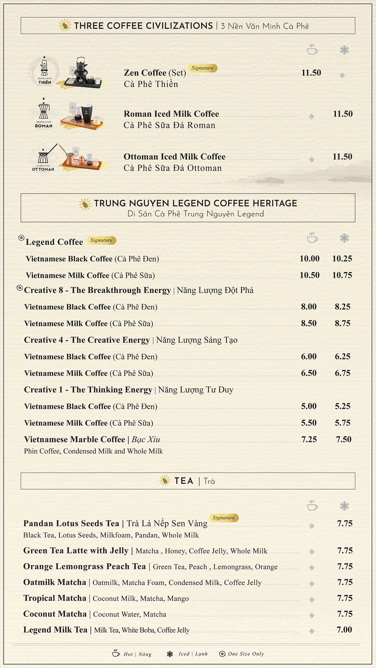 Menu TRUNG NGUYEN LEGEND